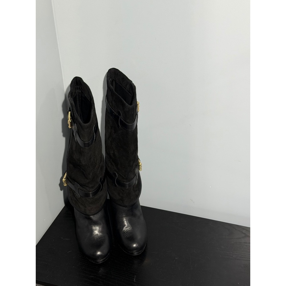 Cole Haan Nike Air Black Leather Suede Buckle Stiletto Boots Size 8B